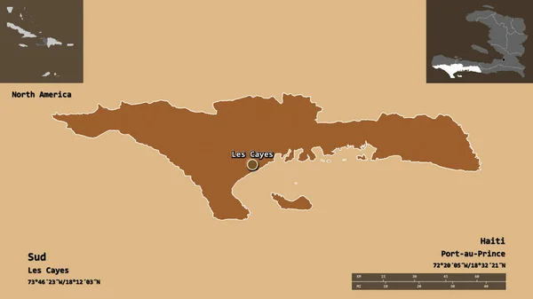 Sud Şekli Haiti Bölümü Başkenti Uzaklık Ölçeği Gösterimler Etiketler Desenli — Stok fotoğraf