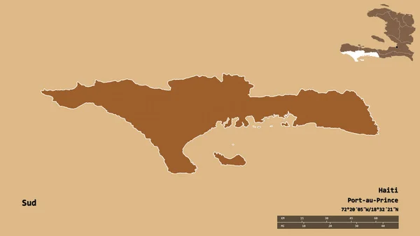 Forme Sud Département Haïti Avec Capitale Isolée Sur Fond Solide — Photo