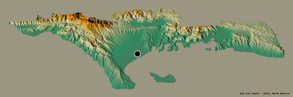 海地省南部的形状 其首都孤立在一个坚实的色彩背景 地形浮雕图 3D渲染 — 图库照片