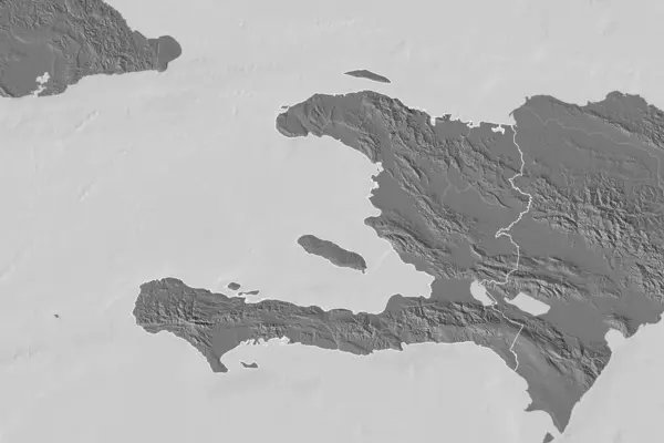 Extended Area Haiti Country Outline International Regional Borders Bilevel Elevation — Stock Photo, Image