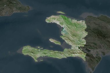 Haiti 'nin şekli, komşu bölgelerin dedoygunluğuyla ayrılır. Uydu görüntüleri. 3B görüntüleme