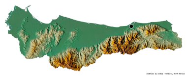 Atlantida 'nın şekli, Honduras Departmanı, başkenti beyaz arka planda izole edilmiş. Topografik yardım haritası. 3B görüntüleme