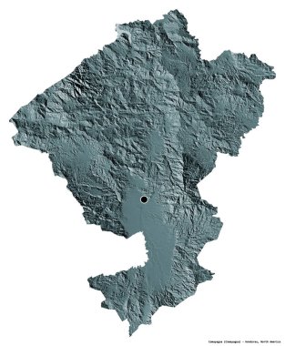 Honduras 'ın başkenti Comayagua' nın beyaz arka planda izole edilmiş hali. Renkli yükseklik haritası. 3B görüntüleme