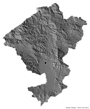 Honduras 'ın başkenti Comayagua' nın beyaz arka planda izole edilmiş hali. Çift seviyeli yükseklik haritası. 3B görüntüleme