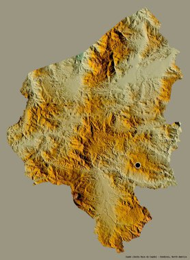 Honduras departmanı Copan 'ın şekli, sermayesi koyu renk arka planda izole edilmiş. Topografik yardım haritası. 3B görüntüleme