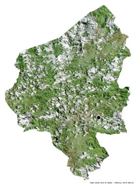 Honduras Departmanı 'nın başkenti beyaz arka planda izole edilmiş Copan şekli. Uydu görüntüleri. 3B görüntüleme