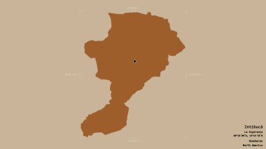 Intibuca bölgesi, Honduras departmanı, jeoreferatlı bir sınır kutusunda sağlam bir arka planda izole edilmiş. Etiketler. Desenli dokuların bileşimi. 3B görüntüleme