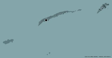 Honduras Bölümü, Islas de la Bahia 'nın şekli, başkenti katı bir renk arkaplanı ile izole edilmiştir. Renkli yükseklik haritası. 3B görüntüleme