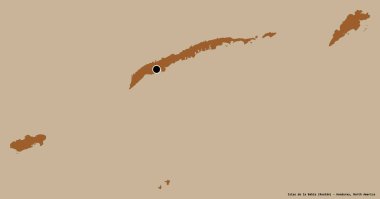 Honduras Bölümü, Islas de la Bahia 'nın şekli, başkenti katı bir renk arkaplanı ile izole edilmiştir. Desenli dokuların bileşimi. 3B görüntüleme