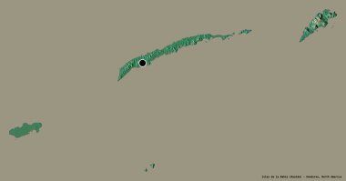 Honduras Bölümü, Islas de la Bahia 'nın şekli, başkenti katı bir renk arkaplanı ile izole edilmiştir. Topografik yardım haritası. 3B görüntüleme
