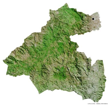 La Paz 'ın şekli, Honduras Departmanı, başkenti beyaz arka planda izole edilmiş. Uydu görüntüleri. 3B görüntüleme