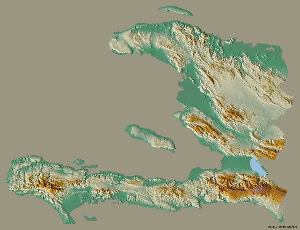 海地的形状 其首都隔离在一个坚实的色彩背景 地形浮雕图 3D渲染 — 图库照片