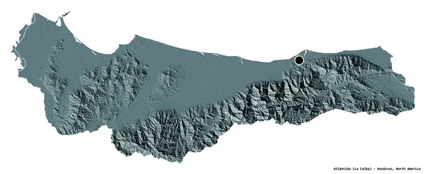 Forme Atlantide Département Honduras Avec Capitale Isolée Sur Fond Blanc — Photo