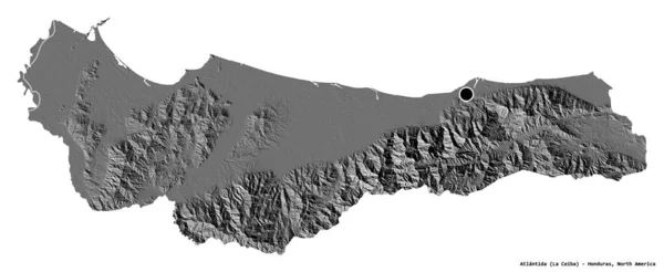 Form Atlantida Departementet Honduras Med Huvudstaden Isolerad Vit Bakgrund Höjdkarta — Stockfoto