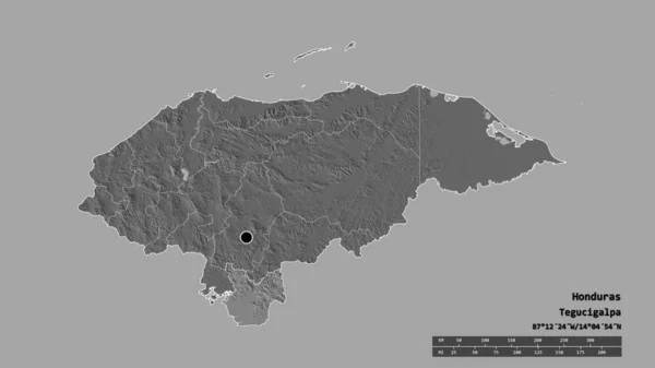 Desaturated Shape Honduras Its Capital Main Regional Division Separated Choluteca — Stock Photo, Image