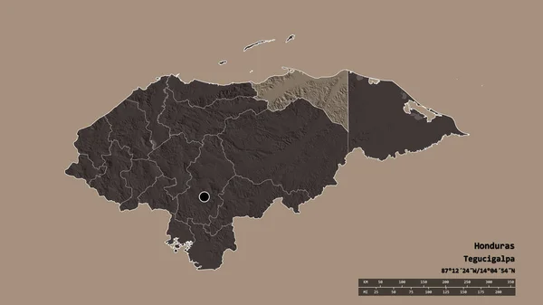 Forma Desolata Dell Honduras Con Sua Capitale Principale Divisione Regionale — Foto Stock