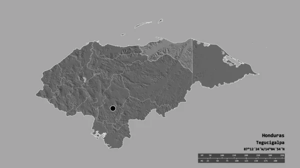 Ungesättigte Form Von Honduras Mit Seiner Hauptstadt Der Wichtigsten Regionalen — Stockfoto