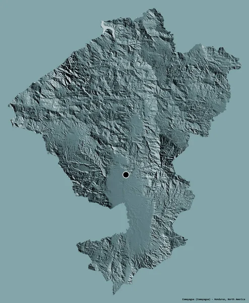 洪都拉斯科马亚瓜省的形状 其首都用纯色背景隔开 彩色高程图 3D渲染 — 图库照片