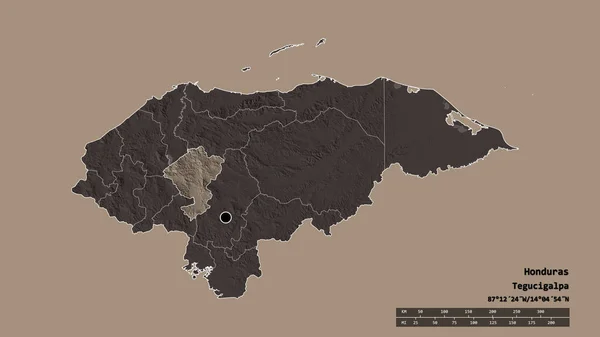 Forme Désaturée Honduras Avec Capitale Principale Division Régionale Région Séparée — Photo