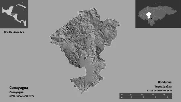 Formen Comayagua Departementet Honduras Och Dess Huvudstad Avståndsskala Förhandsvisningar Och — Stockfoto