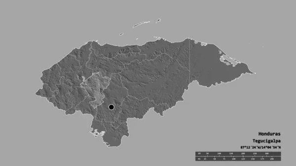 Ungesättigte Form Von Honduras Mit Seiner Hauptstadt Der Wichtigsten Regionalen — Stockfoto