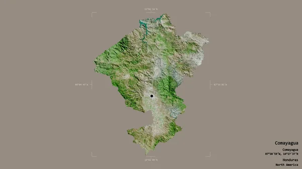 洪都拉斯科马亚瓜地区 在一个地理参照框的坚实背景上被隔离 卫星图像 3D渲染 — 图库照片
