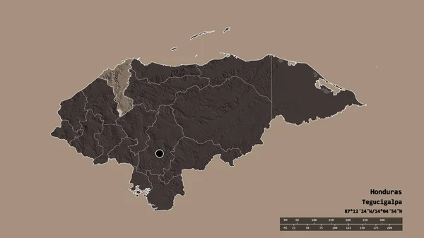 Forme Désaturée Honduras Avec Capitale Principale Division Régionale Région Séparée — Photo