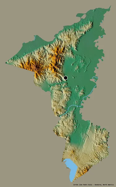 洪都拉斯省科尔特斯的形状 其首都用纯色背景隔开 地形浮雕图 3D渲染 — 图库照片