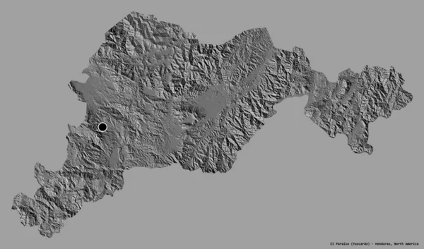 洪都拉斯省El Paraiso的形状 其首都以纯色背景隔离 Bilevel高程图 3D渲染 — 图库照片