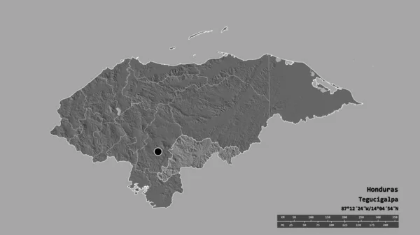 Forme Désaturée Honduras Avec Capitale Principale Division Régionale Région Séparée — Photo