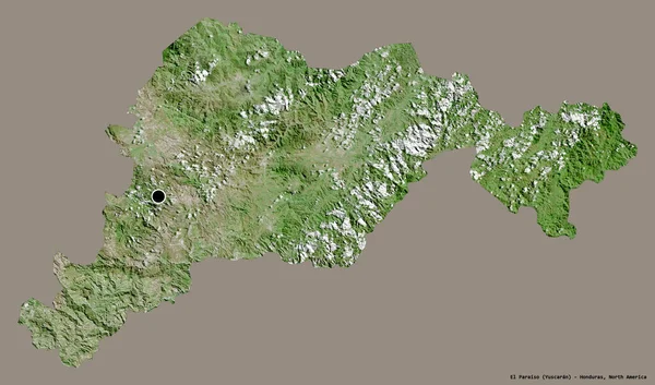 洪都拉斯省El Paraiso的形状 其首都以纯色背景隔离 卫星图像 3D渲染 — 图库照片