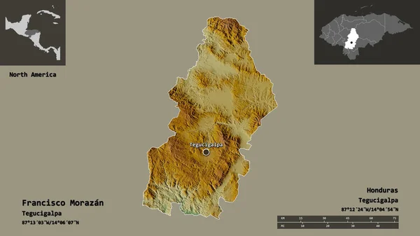 Форма Франсиско Моразана Департамента Гондураса Столицы Шкала Расстояний Предварительные Просмотры — стоковое фото