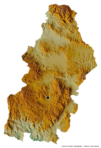 ホンジュラスのフランシスコ モラザン県の形で その首都は白い背景に孤立しています 地形図 3Dレンダリング — ストック写真
