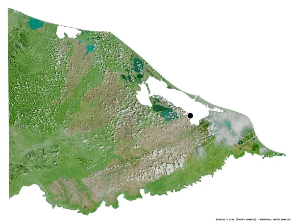 洪都拉斯省Gracias Dios的形状 首都为白色背景 卫星图像 3D渲染 — 图库照片