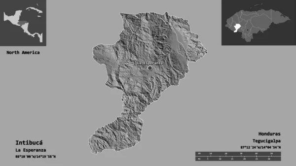 Form Von Intibuca Departement Von Honduras Und Seiner Hauptstadt Entfernungsskala — Stockfoto