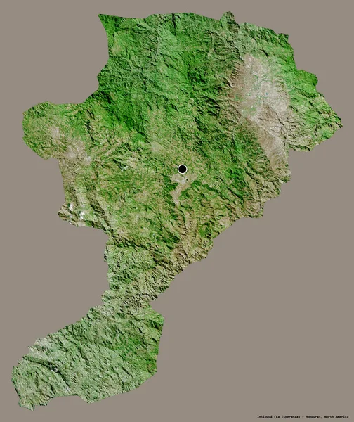 ホンジュラスのIntibuca県の形で その首都はしっかりとした色の背景に隔離されています 衛星画像 3Dレンダリング — ストック写真