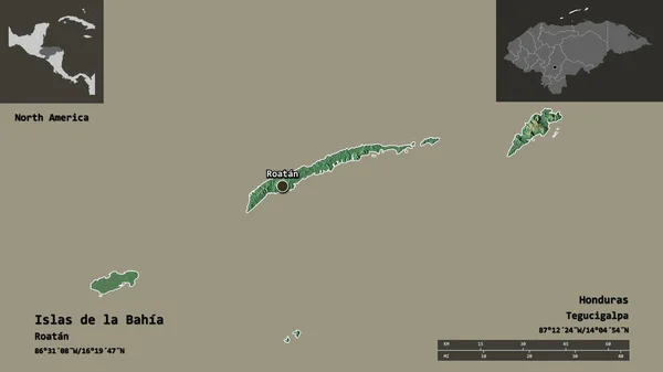 Tvar Islas Bahia Oddělení Hondurasu Jeho Hlavního Města Měřítko Vzdálenosti — Stock fotografie
