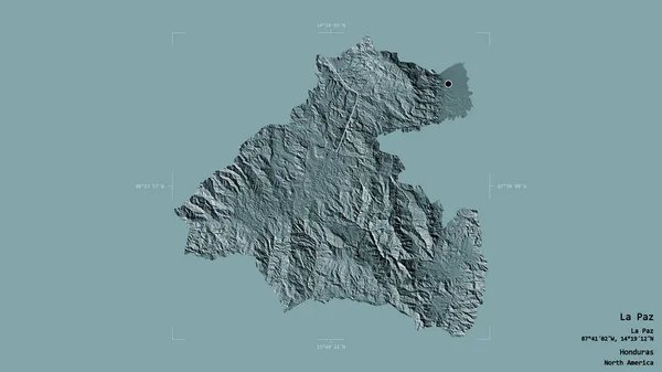 洪都拉斯省拉巴斯地区 以坚实的背景隔离在一个地理参照盒中 彩色高程图 3D渲染 — 图库照片