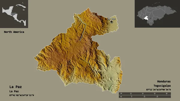 Paz Şekli Honduras Departmanı Başkenti Uzaklık Ölçeği Gösterimler Etiketler Topografik — Stok fotoğraf