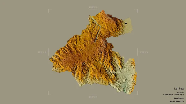 洪都拉斯省拉巴斯地区 以坚实的背景隔离在一个地理参照盒中 地形浮雕图 3D渲染 — 图库照片