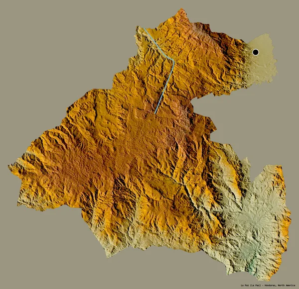 ホンジュラスの省であるラパスの形は その首都はしっかりとした色の背景に隔離されています 地形図 3Dレンダリング — ストック写真