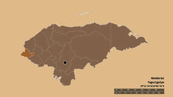 Honduras Kiszáradt Alakja Fővárosával Regionális Körzettel Elkülönített Ocotepeque Területtel Címkék — Stock Fotó