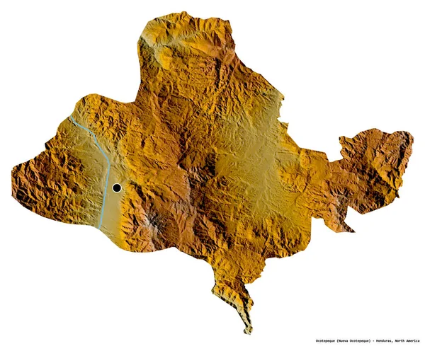 洪都拉斯省Ocotepeque的形状 其首都被白色背景隔离 地形浮雕图 3D渲染 — 图库照片