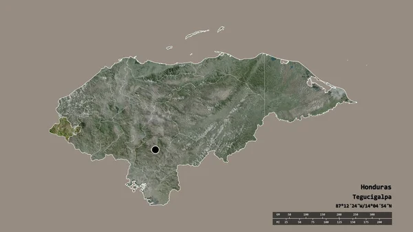 Desaturerad Form Honduras Med Dess Huvudstad Huvudsakliga Regionala Indelning Och — Stockfoto