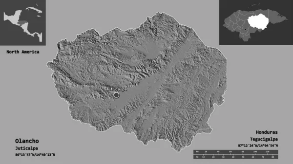 Tvar Olancha Oddělení Hondurasu Jeho Hlavního Města Měřítko Vzdálenosti Náhledy — Stock fotografie