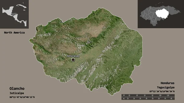 Form Olancho Departementet Honduras Och Dess Huvudstad Avståndsskala Förhandsvisningar Och — Stockfoto