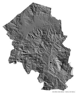Santa Barbara 'nın şekli, Honduras Departmanı, başkenti beyaz arka planda izole edilmiş. Çift seviyeli yükseklik haritası. 3B görüntüleme