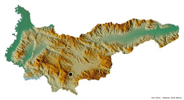 Honduras departmanı Yoro 'nun beyaz arka planda bulunan başkenti. Topografik yardım haritası. 3B görüntüleme