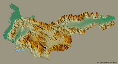 Honduras Departmanı Yoro 'nun şekli, sermayesi koyu renk arka planda izole edilmiş. Topografik yardım haritası. 3B görüntüleme