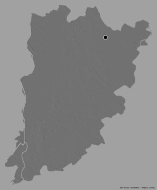 Macaristan 'ın Bacs-Kiskun ilçesinin başkenti, koyu renk arka planda izole edilmiştir. Çift seviyeli yükseklik haritası. 3B görüntüleme